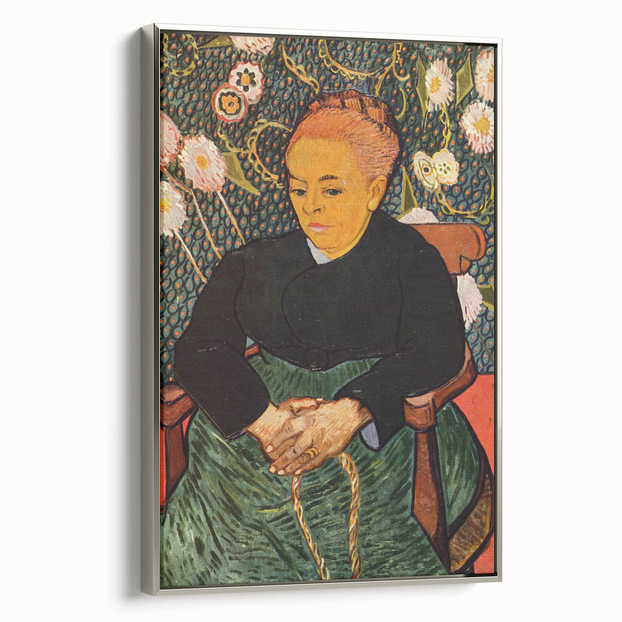 Framed canvas of a Van Gogh landscape painting, featuring vibrant colorful brush strokes and silver frame.