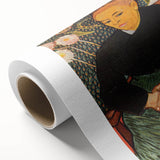 Art deco-style Vincent van Gogh portrait on rolled canvas, with muted color tones, suitable as nursery wall art.