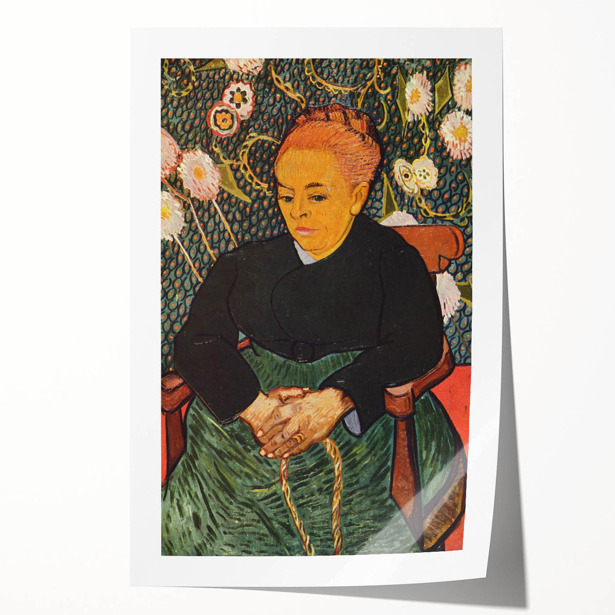 Vincent van Gogh-inspired floral print on rolled canvas, featuring vibrant blue and yellow tones.