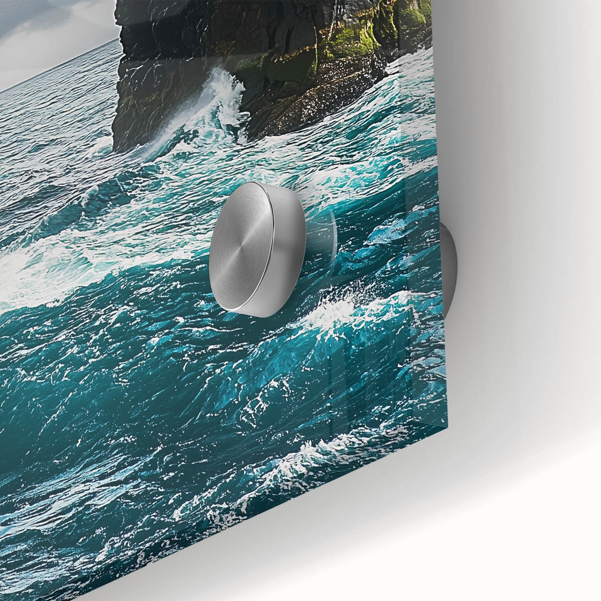 Vibrant acrylic painting of rugged cliffs and serene landscapes, showcasing intricate textures and colors, perfect for enhancing modern home decor.