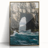Framed acrylic artwork showcasing a stunning landscape of cliffs, featuring rich gold accents and a modern design. Perfect for interior decor enthusiasts seeking elegance.