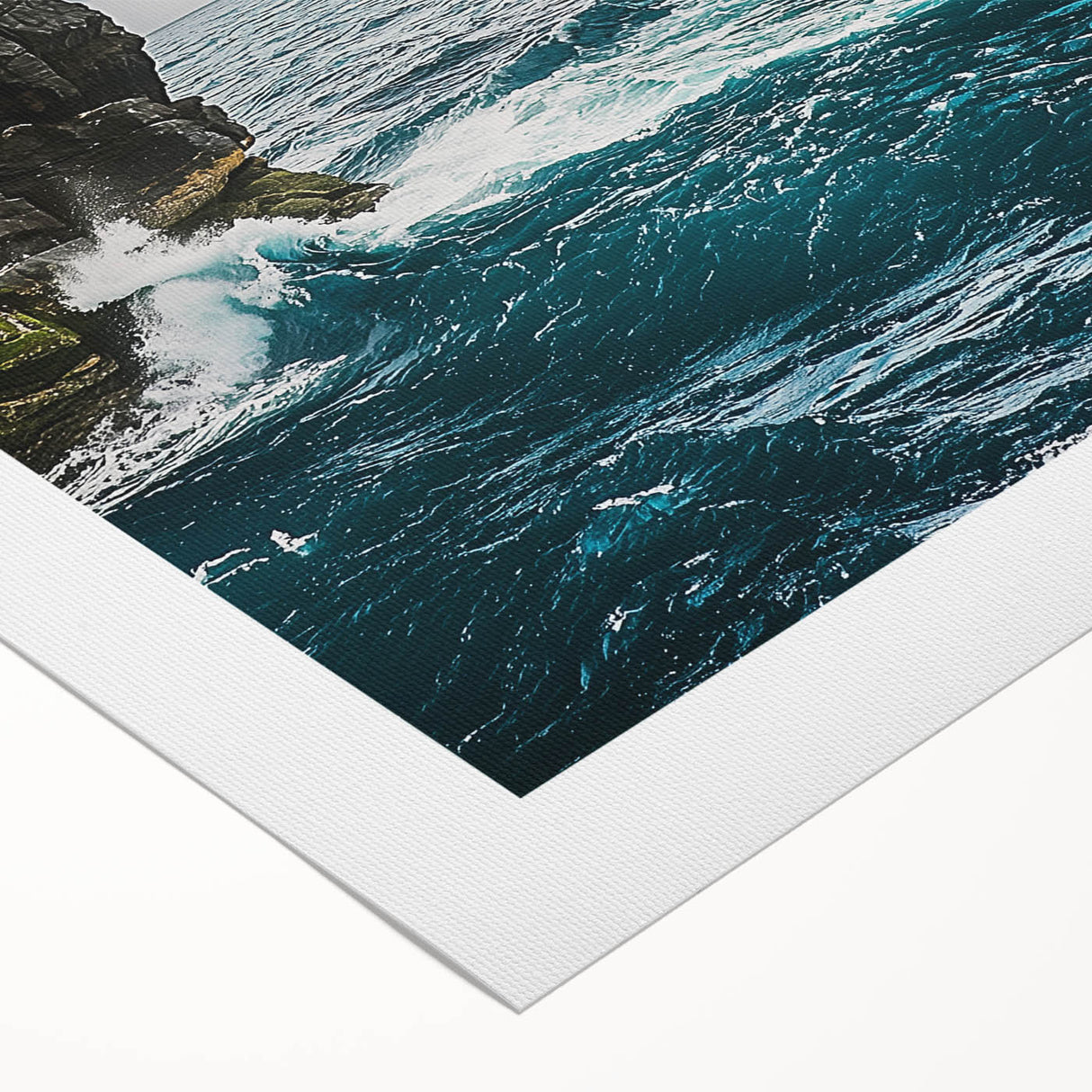 Vibrant rolled canvas depicting a dramatic landscape of towering cliffs against a serene sky, showcasing rich colors and intricate details, ideal for home decor.