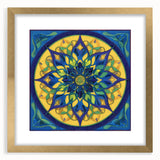 Abstract geometric frame in gold with a white mat, showcasing a modern design that enhances any decor. Perfect for contemporary art displays or home staging.