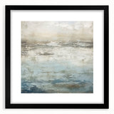 Abstract landscape wall art framed with a black mat, showcasing vibrant colors and dynamic shapes, perfect for modern home decor or office spaces.