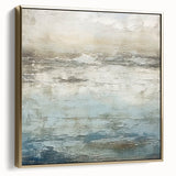 Abstract landscape wall art featuring a modern design in silver and gold tones, elegantly framed on canvas, ideal for contemporary home decor. The artwork showcases fluid shapes and textured patterns, creating a sophisticated focal point for living spaces or offices.