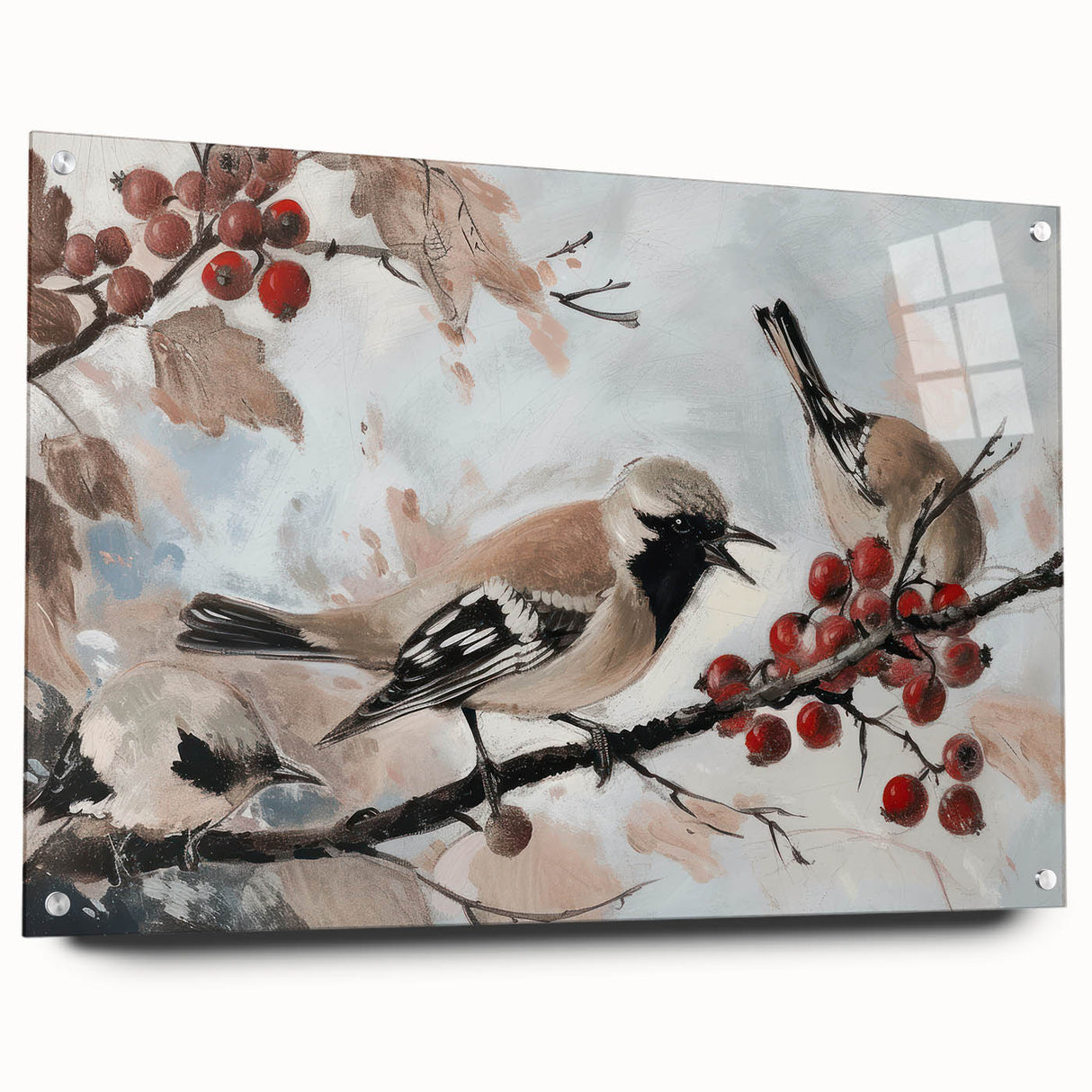 Acrylic glass artwork showcasing a colorful animal design displayed from a side view, featuring pin details for mounting. Ideal for modern decor and animal lovers.
