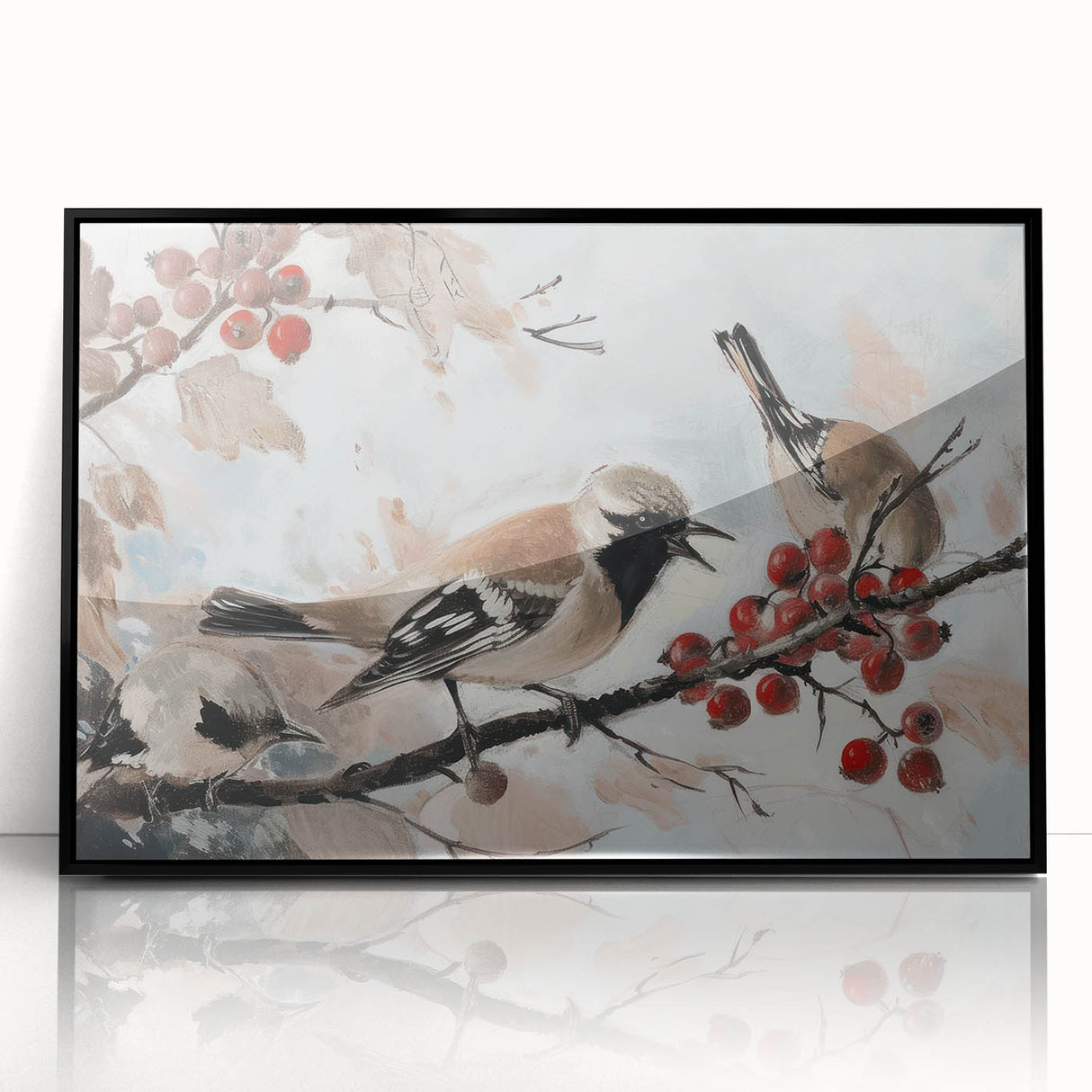 Framed acrylic artwork showcasing a vibrant animal design featuring bold colors and intricate details, set against a sleek black frame, perfect for modern decor.