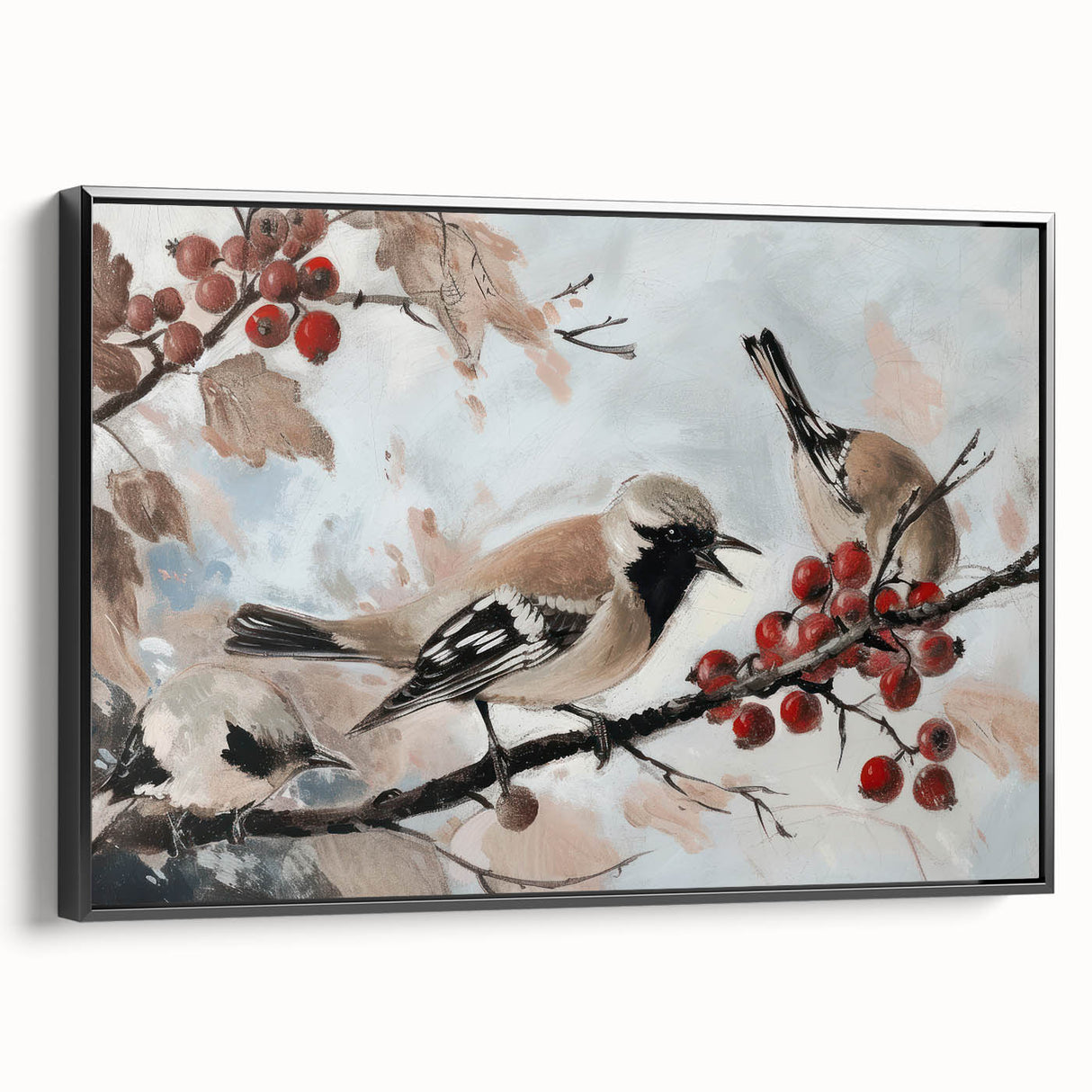 Framed canvas artwork showcasing a vibrant animal design, featuring bold colors and intricate details, presented in a sleek black frame for modern decor. Perfect for animal lovers and home decoration.