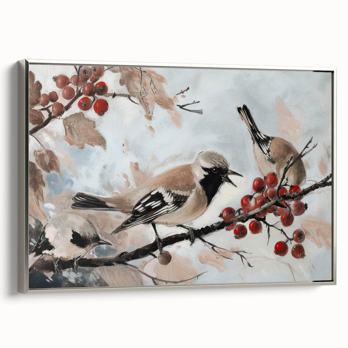 Framed canvas artwork showcasing a detailed silver side view of various animals in a vibrant design, perfect for enhancing modern home decor with a touch of nature.