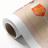 Art deco poster featuring stylized food and drink illustrations on a rolled canvas, ideal for dining room wall art.