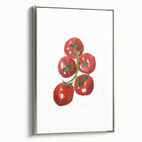 Landscape art painting of colorful fruits on a black background, framed in silver, ideal for kitchen wall decor.