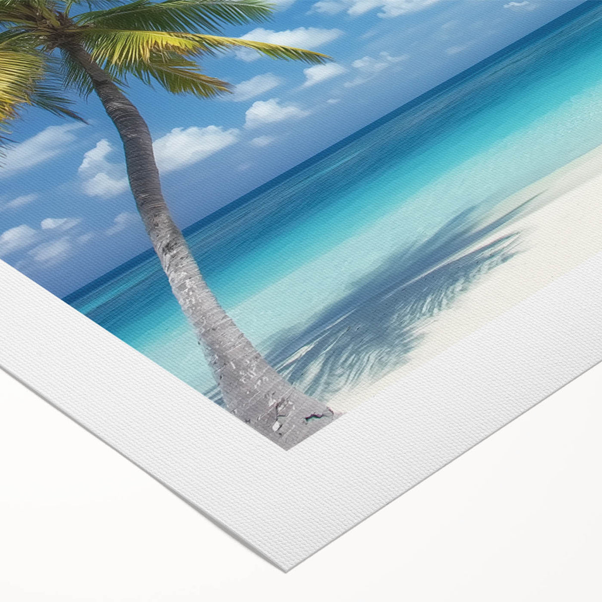 Vibrant rolled canvas showcasing a serene beach landscape with soft waves and golden sands, perfect for coastal-themed decor. Packaged securely in a durable tube.