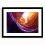 Framed landscape artwork of canyons with a sleek black mat, showcasing vibrant colors and intricate details, perfect for enhancing modern home decor.