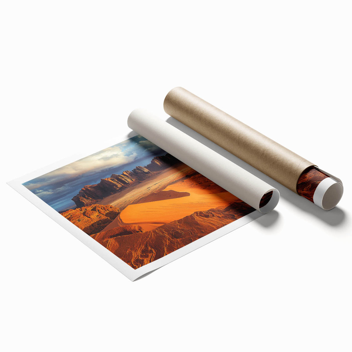 Vibrant rolled print showcasing stunning cliffs and landscapes, featuring rich colors and intricate details, ideal for home decor and art enthusiasts.