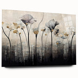 Abstract floral wall art design displayed in a sleek acrylic glass frame, showcasing vibrant colors and intricate patterns, perfect for enhancing modern home decor.