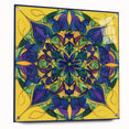 Abstract geometric acrylic glass design in vibrant colors, showcasing a side view with visible pins, perfect for modern home decor and artistic interiors.