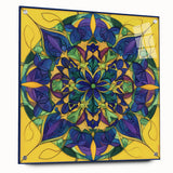 Abstract geometric acrylic glass design in vibrant colors, showcasing a side view with visible pins, perfect for modern home decor and artistic interiors.