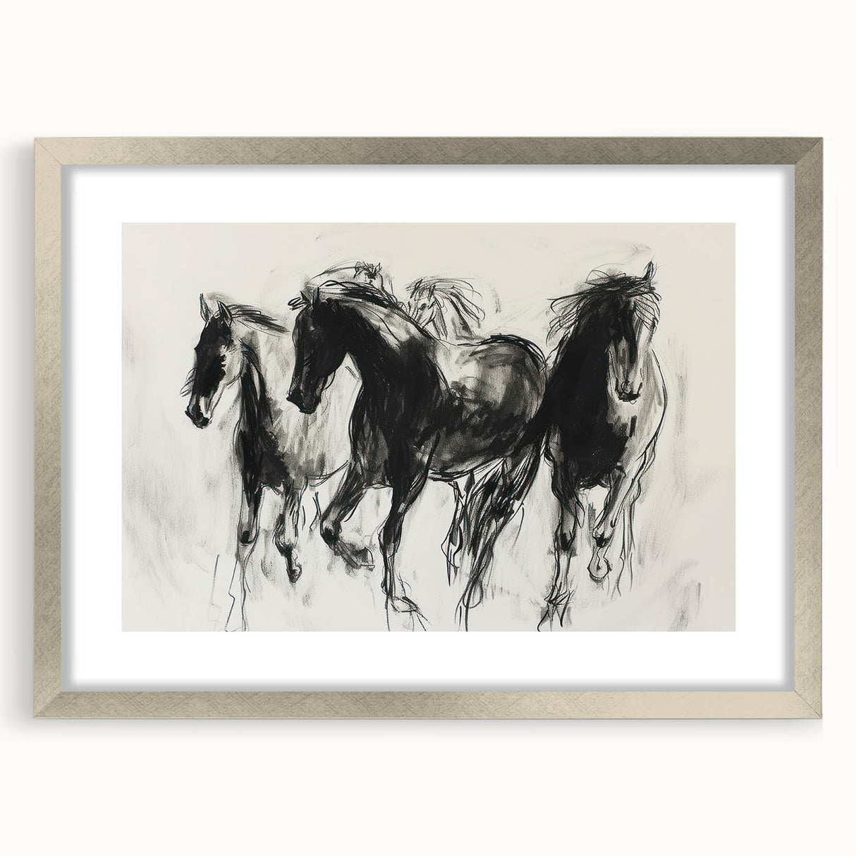 Silver-framed animal print artwork with a white mat, showcasing a detailed illustration of various animals, enhancing modern home decor aesthetics.
