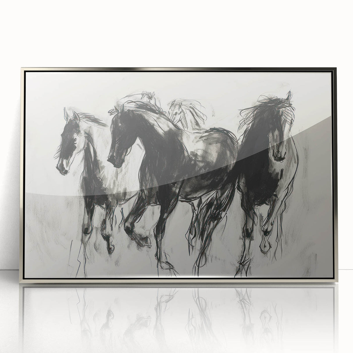 Framed acrylic wall art featuring a vibrant design of animals in a silver frame, showcasing intricate details and colors, perfect for modern home decor.