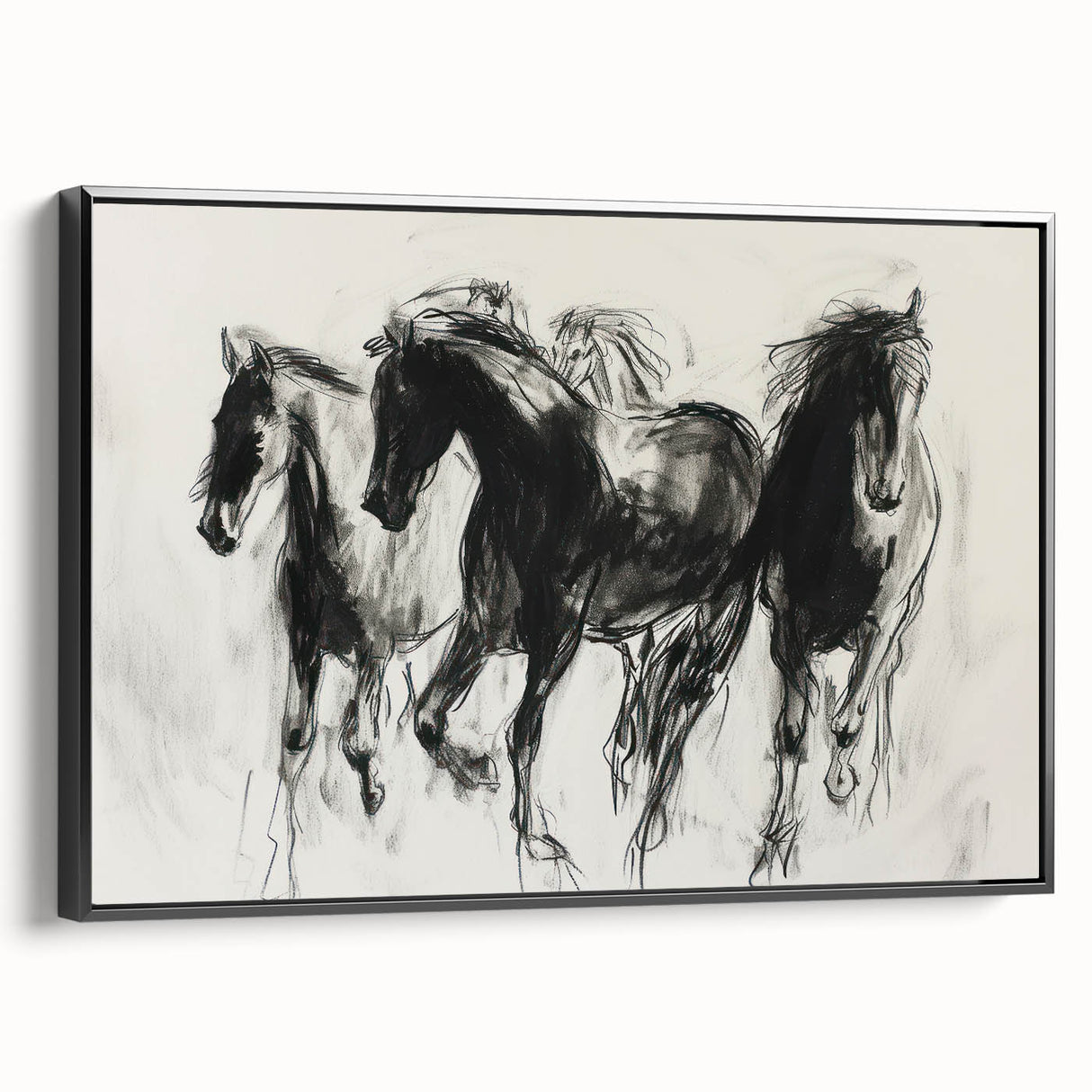 Framed canvas art showcasing a vibrant animal design on a black background, viewed from the side, ideal for modern home decor and animal lovers.