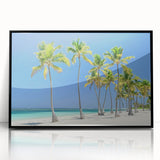 Framed acrylic artwork showcasing a serene beach landscape, featuring vibrant colors and a sleek black frame, perfect for adding tranquility to any room decor.