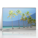 Framed acrylic artwork depicting a serene beach landscape with soft pastel colors, designed to enhance modern home decor, perfect for beach lovers.