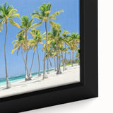 Framed canvas artwork showcasing a serene beach landscape, featuring gentle waves and soft sand, ideal for coastal-themed decor. Perfect for enhancing relaxation in any room.