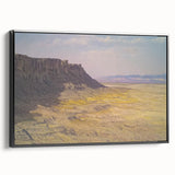 Framed landscape canvas showcasing vibrant canyons in rich earth tones, displayed from a black side view, perfect for enhancing modern home decor.