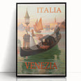 Retro Venice Italy Travel Poster - Gondola in Venice Canal Wall Art
