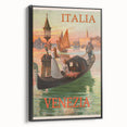 Retro Venice Italy Travel Poster - Gondola in Venice Canal Wall Art