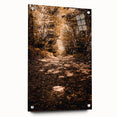 Large abstract wall art depicting fall colors on acrylic glass, ideal for bedroom or dining room decor.