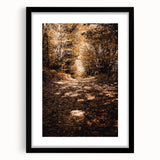 Extra large abstract art print featuring textured, colorful autumn motifs on a framed black canvas.
