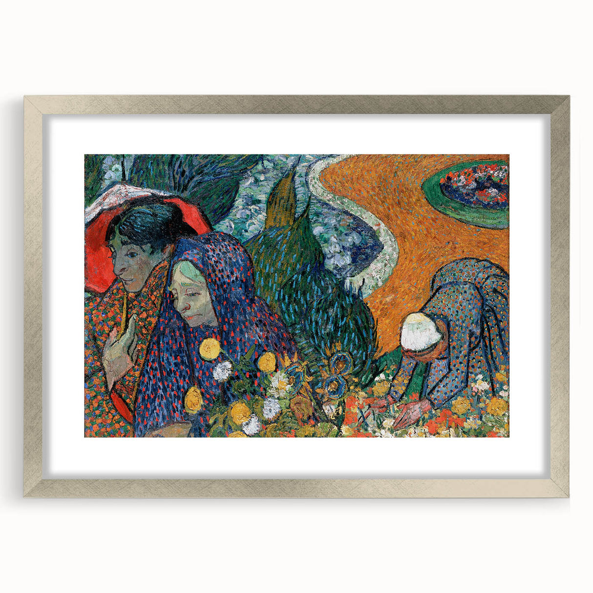 Textured abstract art print in vibrant blue and green hues on a framed canvas, suitable for bedroom decor.