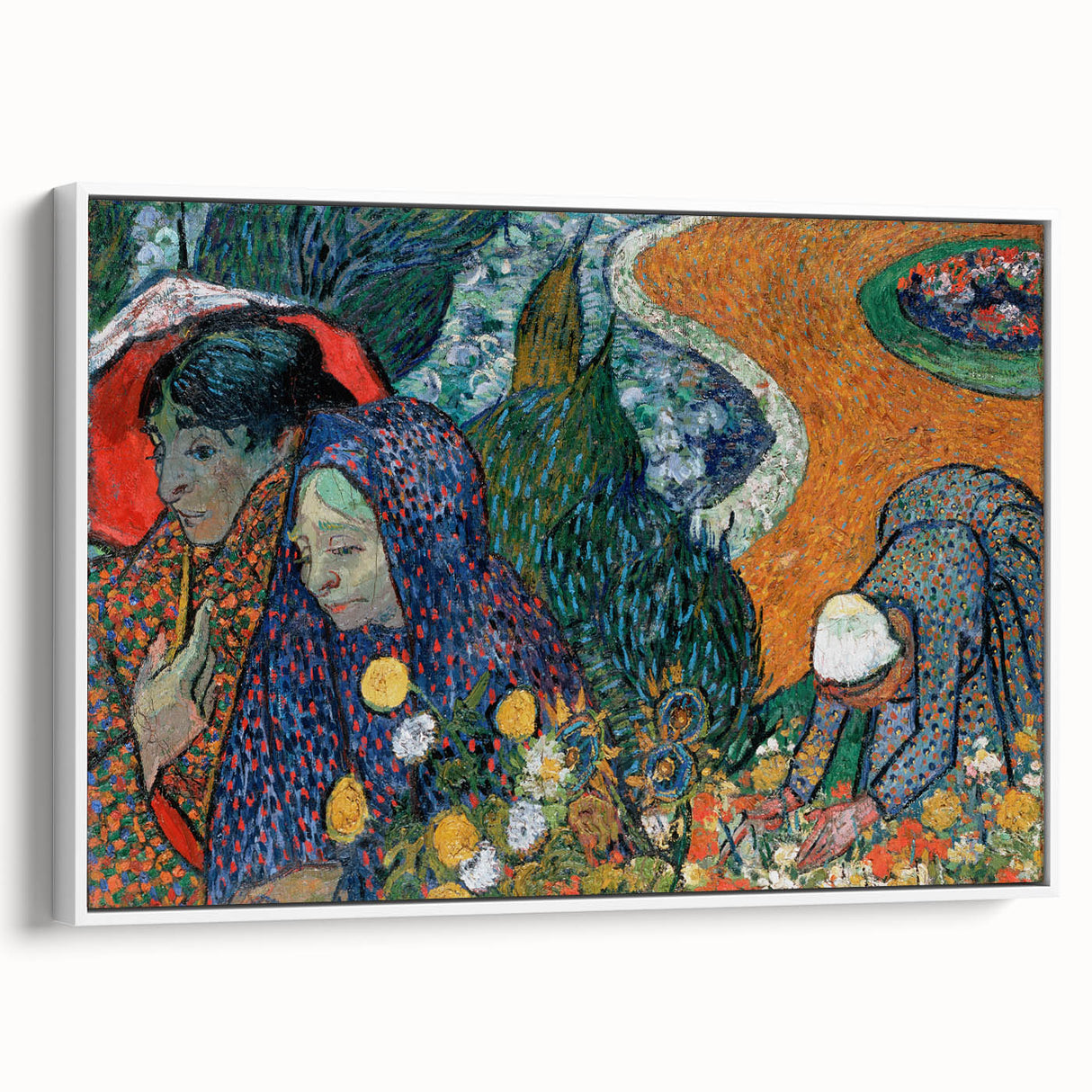 Vintage poster art of Van Gogh's painting on a framed canvas, featuring vibrant colors, ideal for living room decor.