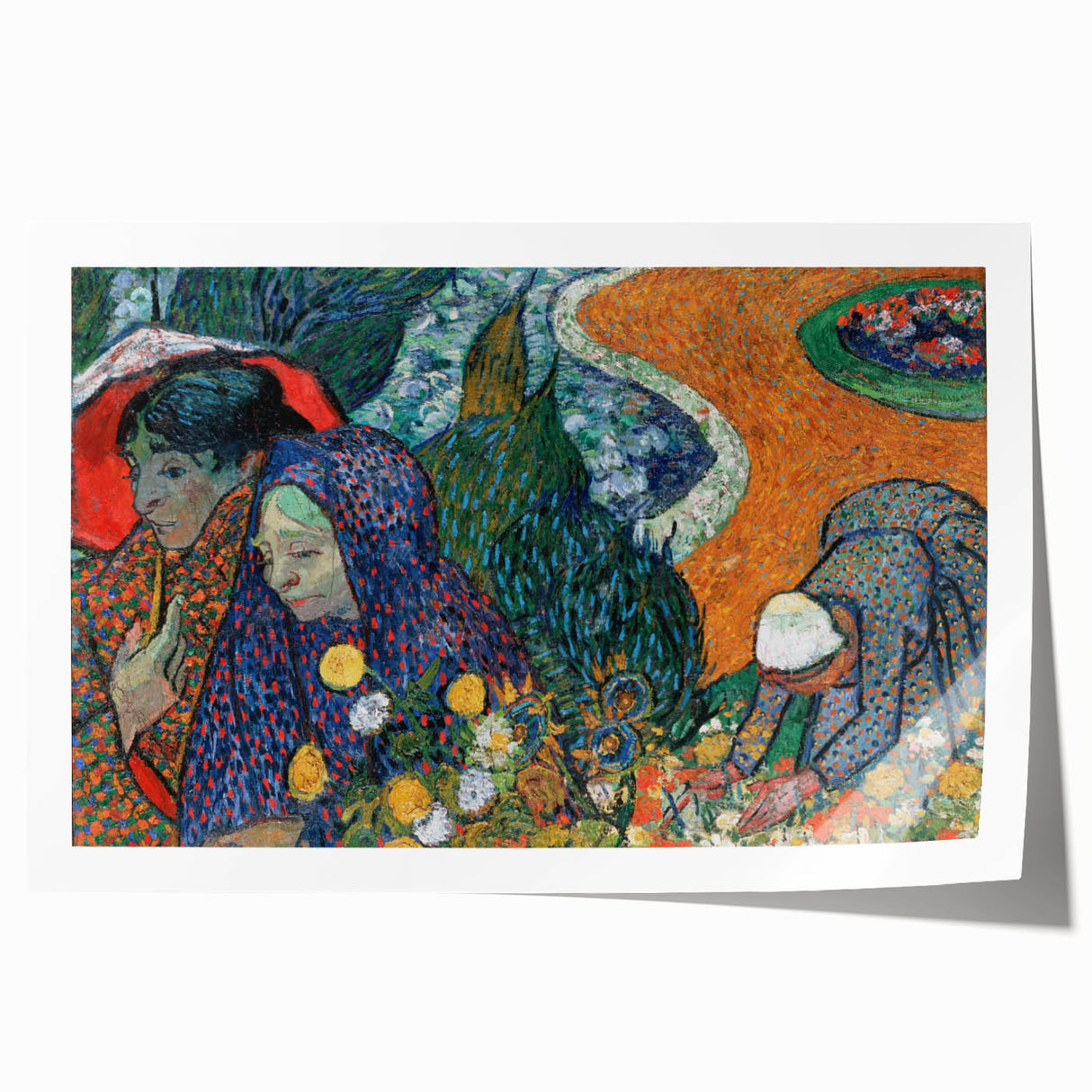 Extra large rolled canvas print of Van Gogh-inspired floral art in vibrant colors, suitable for art wall dining room.