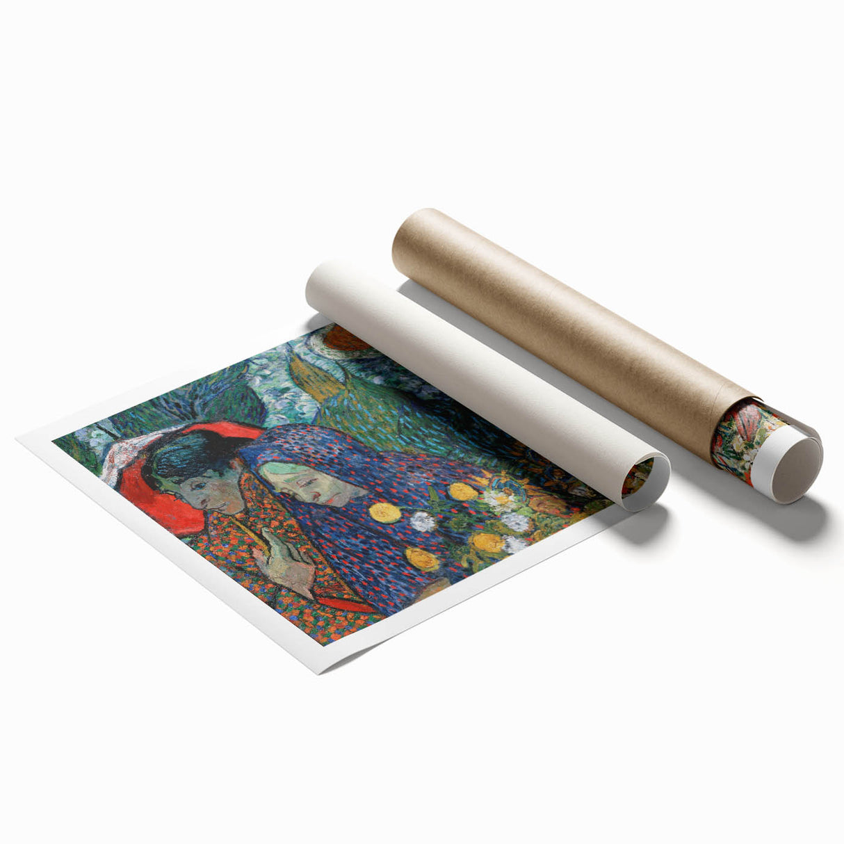 Extra large rolled canvas print of Van Gogh-inspired floral art in vibrant colors.