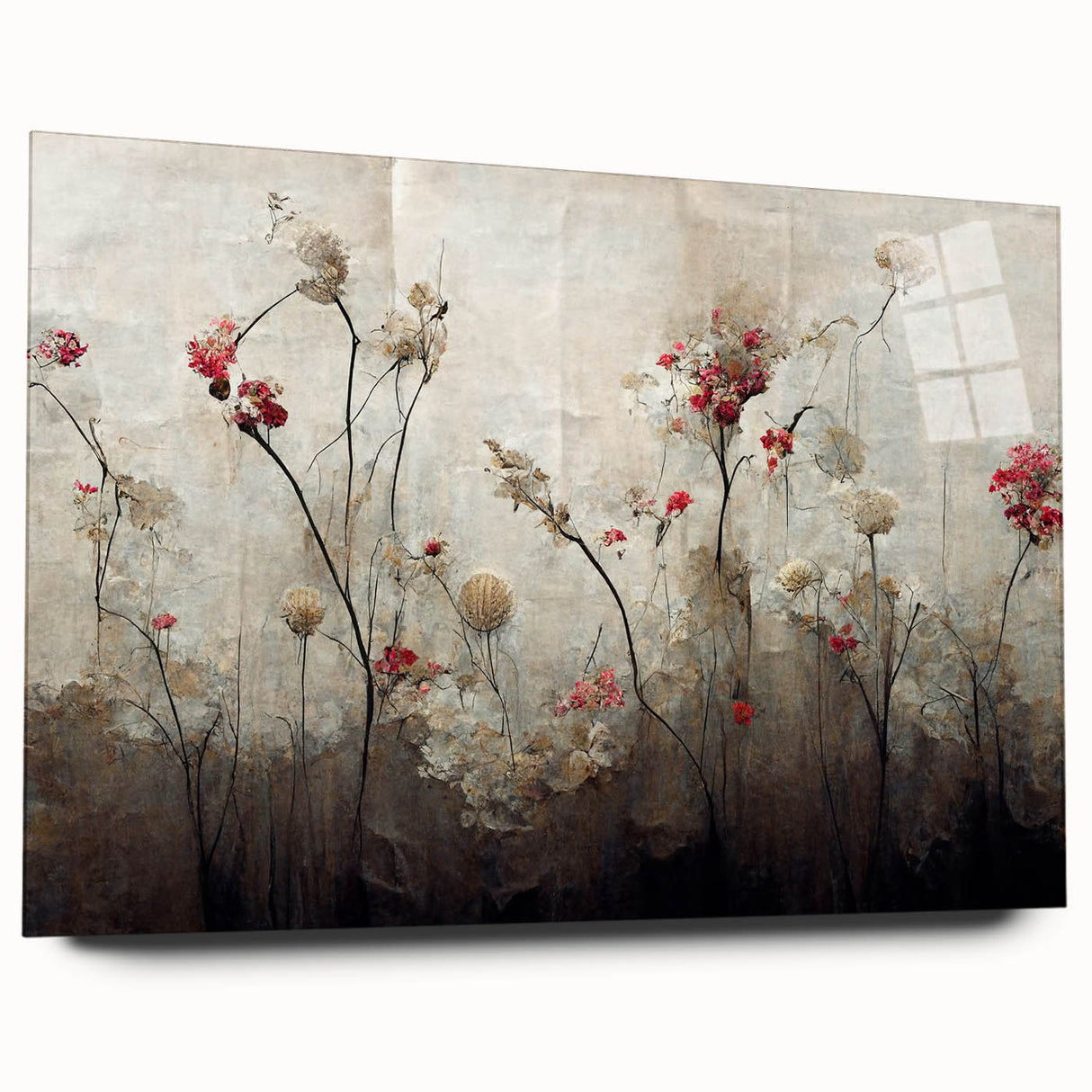 Abstract floral wall art displayed in a modern acrylic frame, showcasing vibrant colors and intricate designs, ideal for enhancing contemporary home decor.