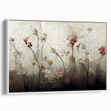 Framed abstract floral wall art showcasing vibrant colors and intricate patterns, designed to enhance modern home decor. The piece is presented in a stylish white frame, ideal for adding a touch of elegance to any room.
