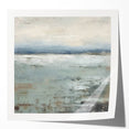 Abstract landscape wall art print showcasing vibrant colors of blue and orange, featuring sweeping hills and a tranquil sky, ideal for modern home decor.