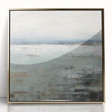 Framed acrylic wall art showcasing an abstract landscape design with gold accents, perfect for adding a modern touch to home decor in living rooms or offices. The sleek design enhances any interior with a contemporary aesthetic.
