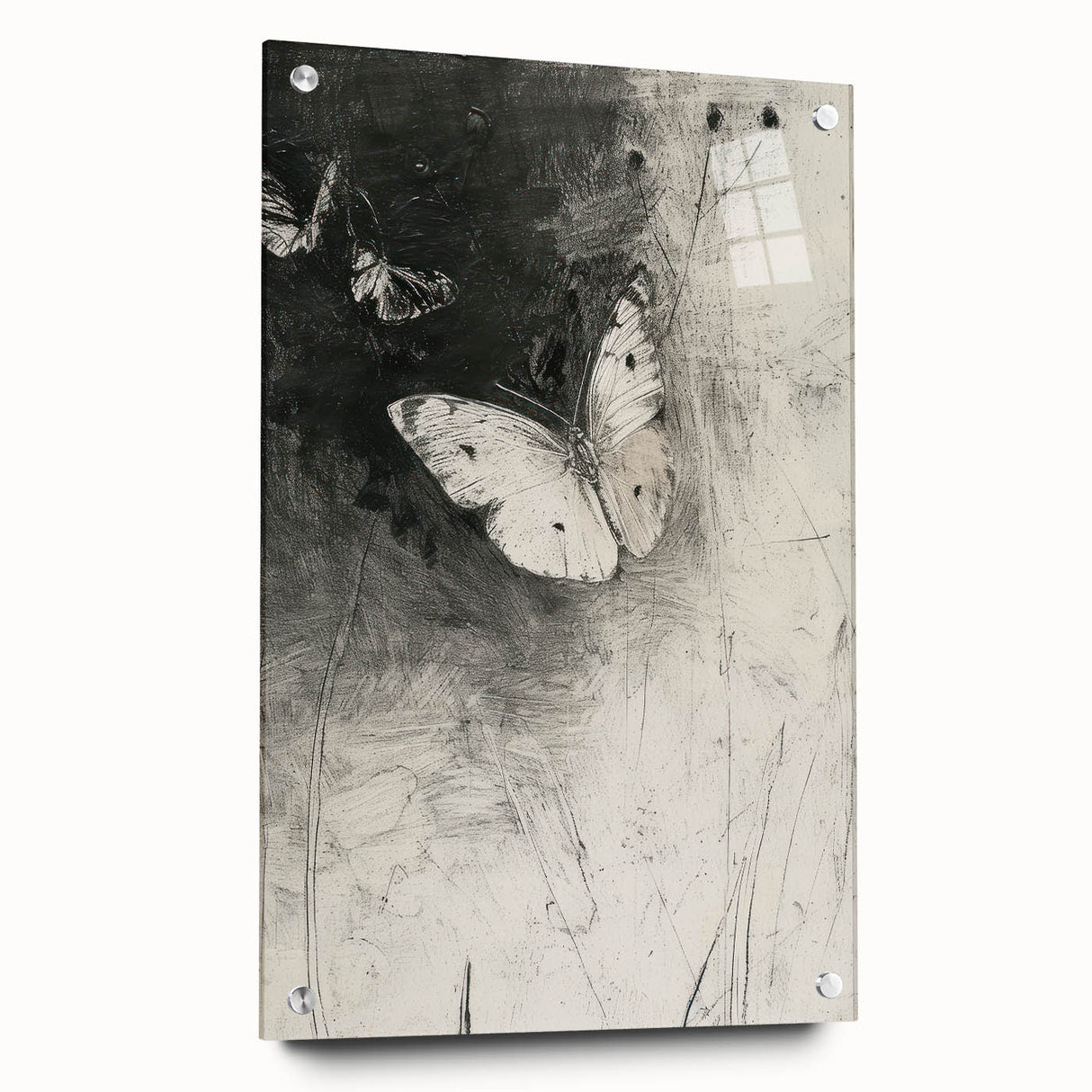 Acrylic glass artwork of a whimsical animal design showcased from a side view, featuring vibrant colors and intricate details, displayed with decorative pins against a neutral background. Ideal for enhancing modern home decor with a playful touch.