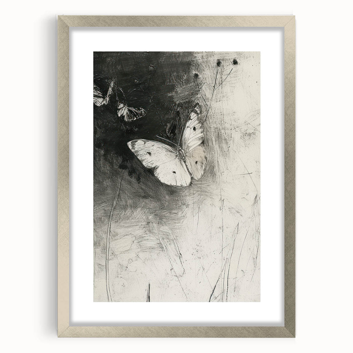 Elegant silver-framed animal print art piece with a white mat, showcasing a detailed illustration of wildlife, perfect for home decor and nature enthusiasts.