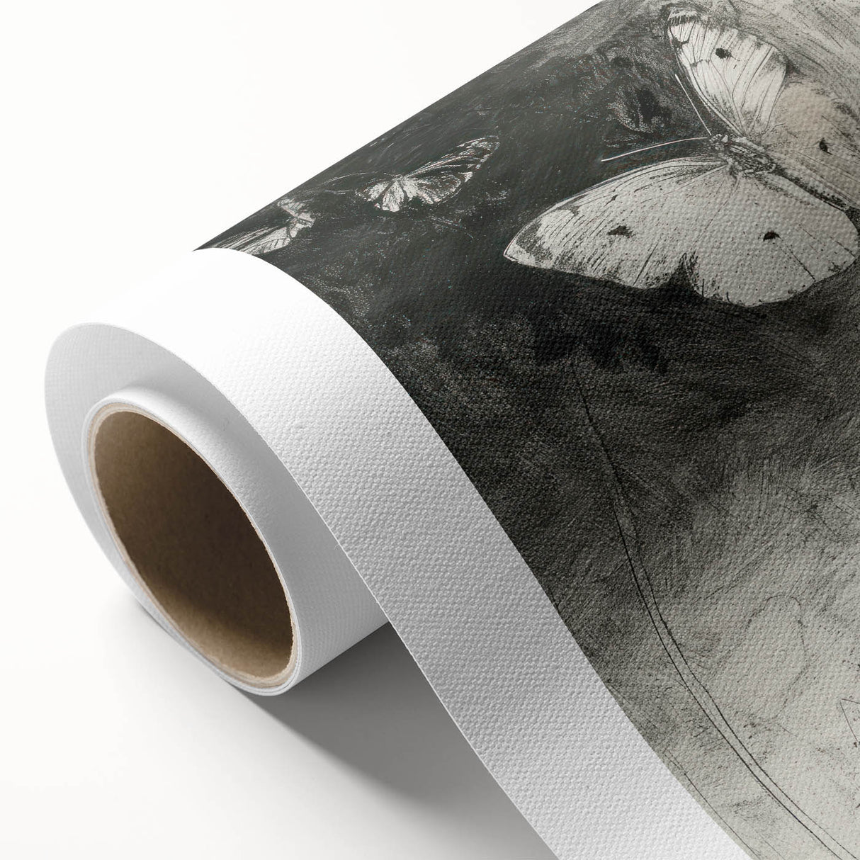 Rolled canvas showcasing vibrant, colorful animal-themed wall art design, featuring intricate details and textures, securely packaged in a durable cardboard tube for safe delivery.
