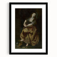 Antique Art Print Featuring Reflective Female Figure