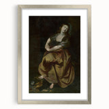 Antique Art Print Featuring Reflective Female Figure