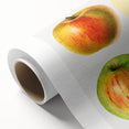Art deco poster of colorful fruits on rolled canvas, suitable as nursery wall art or dining room decor.