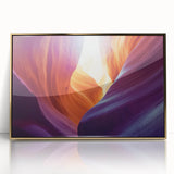 Framed acrylic artwork showcasing a vibrant landscape of canyons in gold tones, perfect for adding elegance to modern home decor. Ideal for nature lovers.