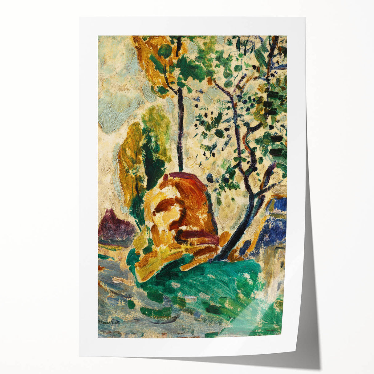 Modern Wall Art - Vibrant Tree and Rock Landscape - Contemporary Art Print