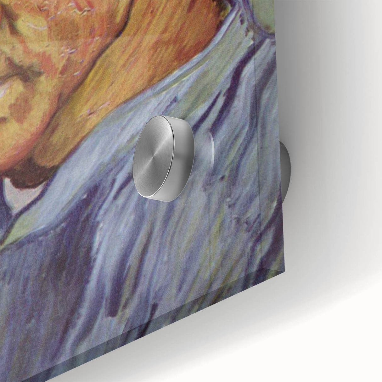 Large abstract wall art on acrylic glass showcasing swirling blue and yellow hues.