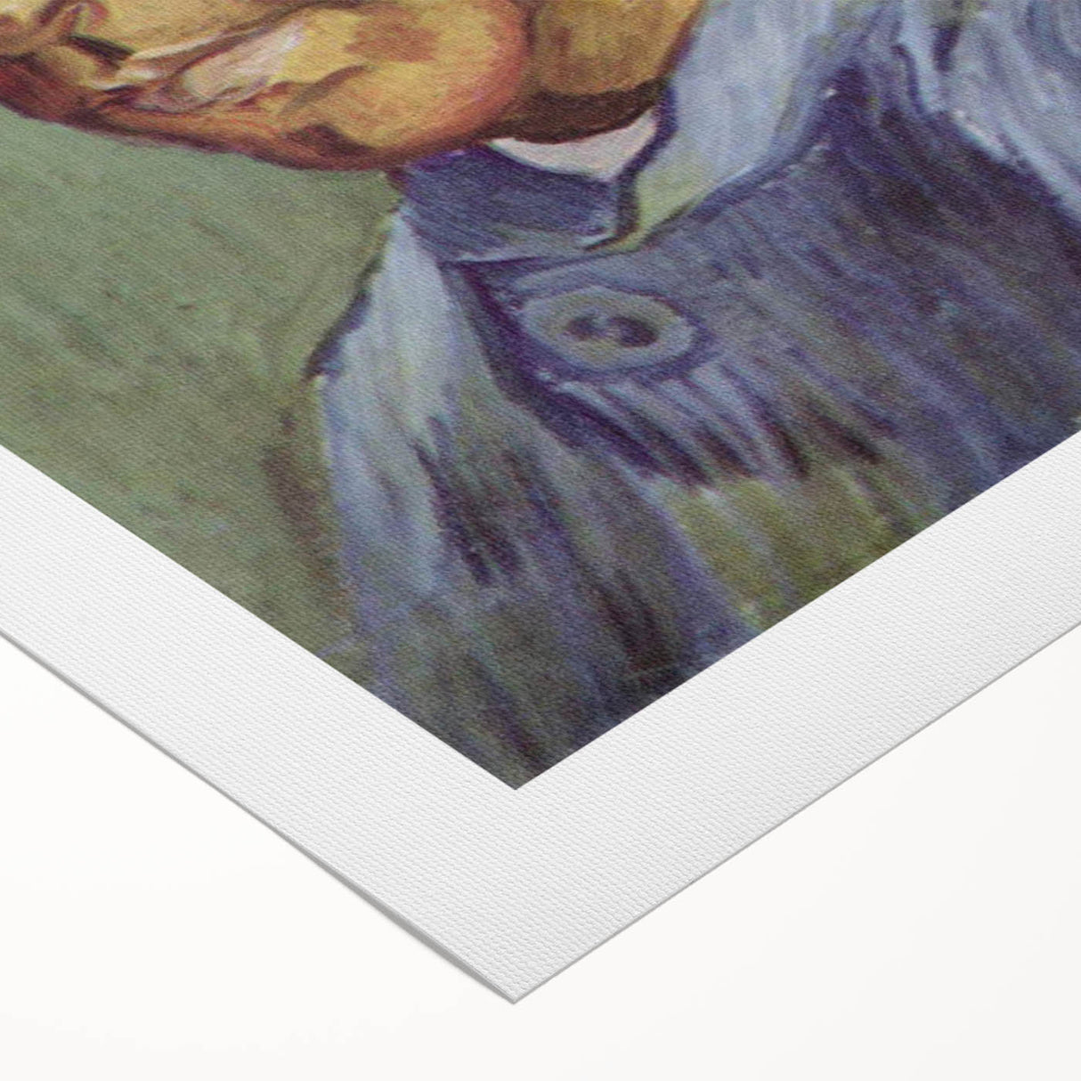 Art deco poster featuring a Van Gogh-inspired scene on rolled canvas, with bold blue and yellow tones.